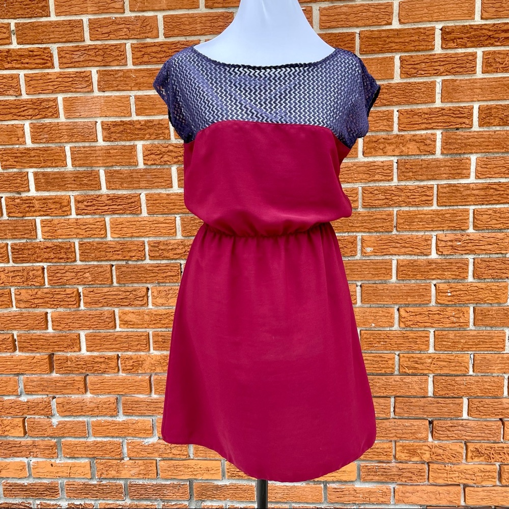 Johann Earl Silky Maroon A-line Dress w Lace